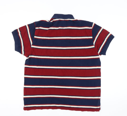 John Players Men's Red Striped Polo Shirt XL Slim Fit