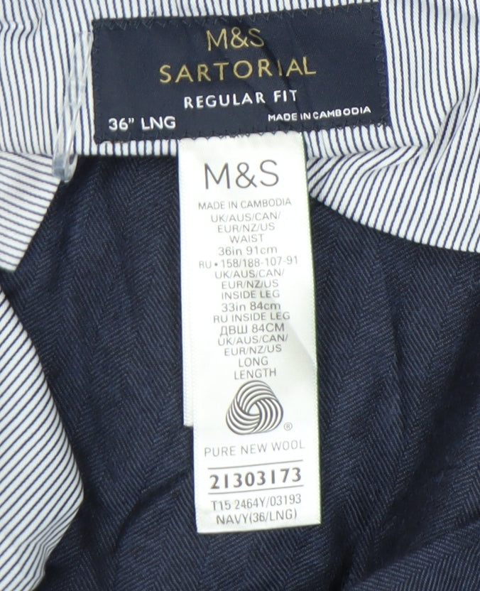 Marks and Spencer Mens Blue Dress Pants 36 Regular Fit