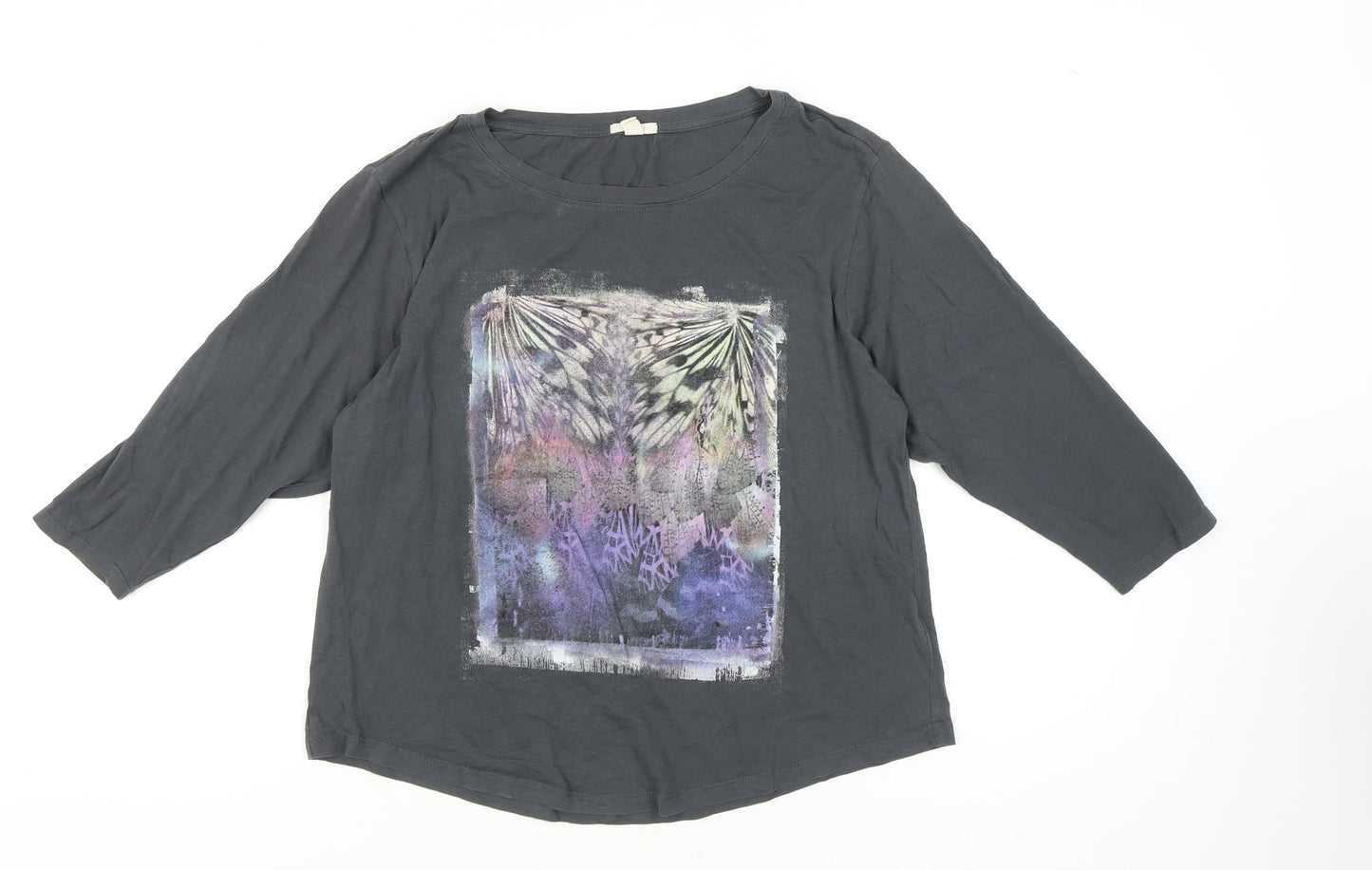 Esprit Women's Grey T-Shirt Size S Round Neck 3/4 Sleeve