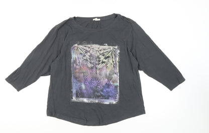 Esprit Women's Grey T-Shirt Size S Round Neck 3/4 Sleeve