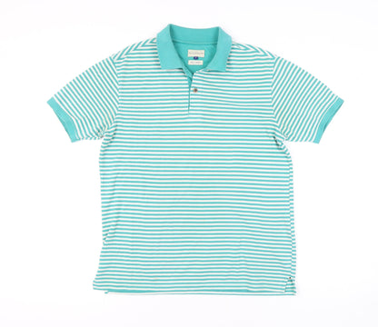 Westsport Men's Green Striped Polo Shirt - S Relaxed
