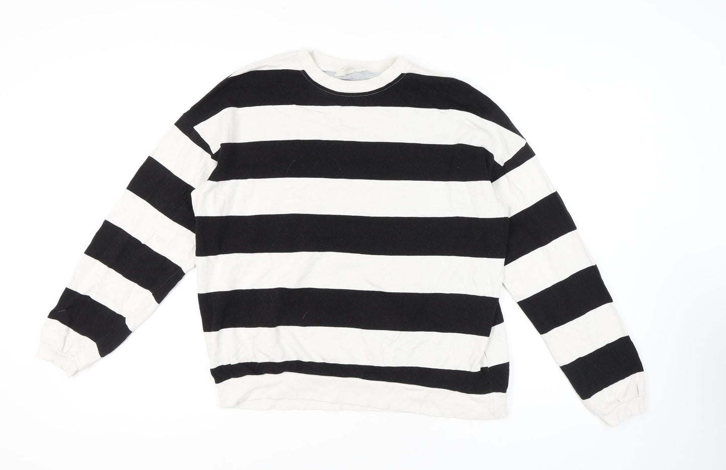 H&M Girls' Black & White Striped Cotton Sweatshirt 14 Plus