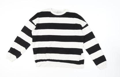 H&M Girls' Black & White Striped Cotton Sweatshirt 14 Plus