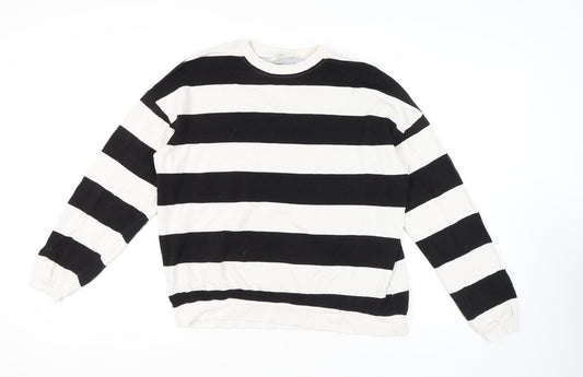 H&M Girls' Black & White Striped Cotton Sweatshirt 14 Plus