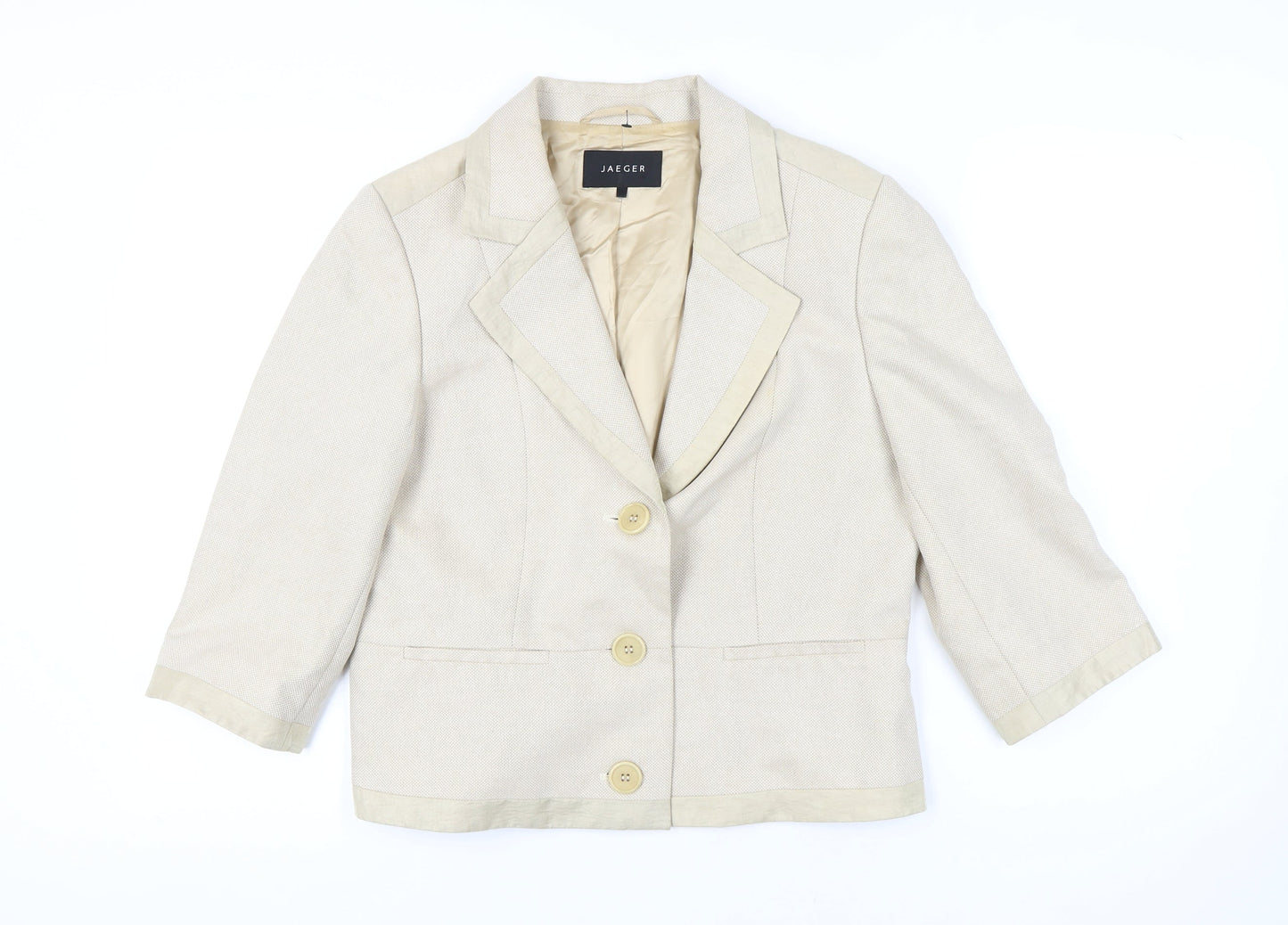 Jaeger Women's Beige Silk Wool Suit Jacket Size 16