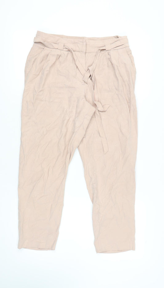 Mint Velvet Women's Beige Belted Trousers Size 12