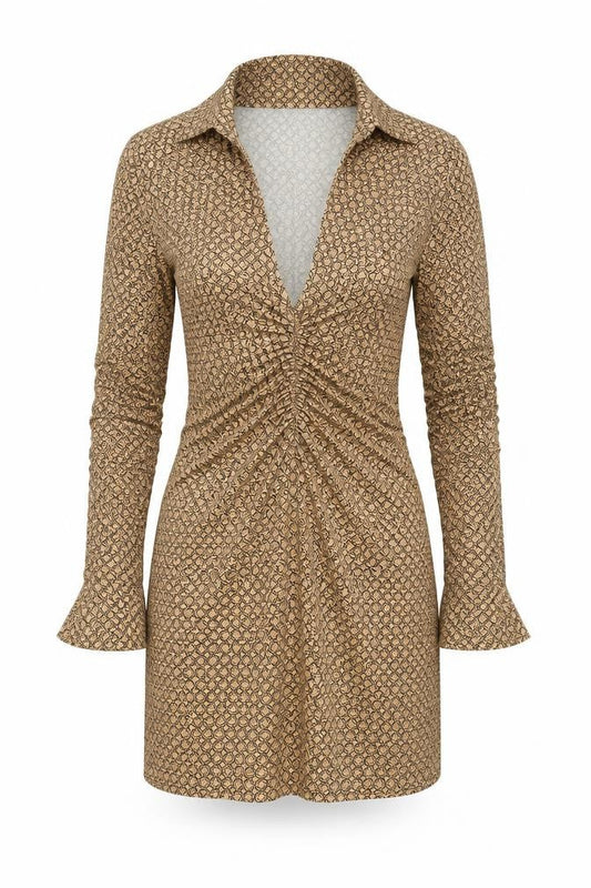 Front view of ASOS DESIGN Women's Brown Geometric Dress, size 8