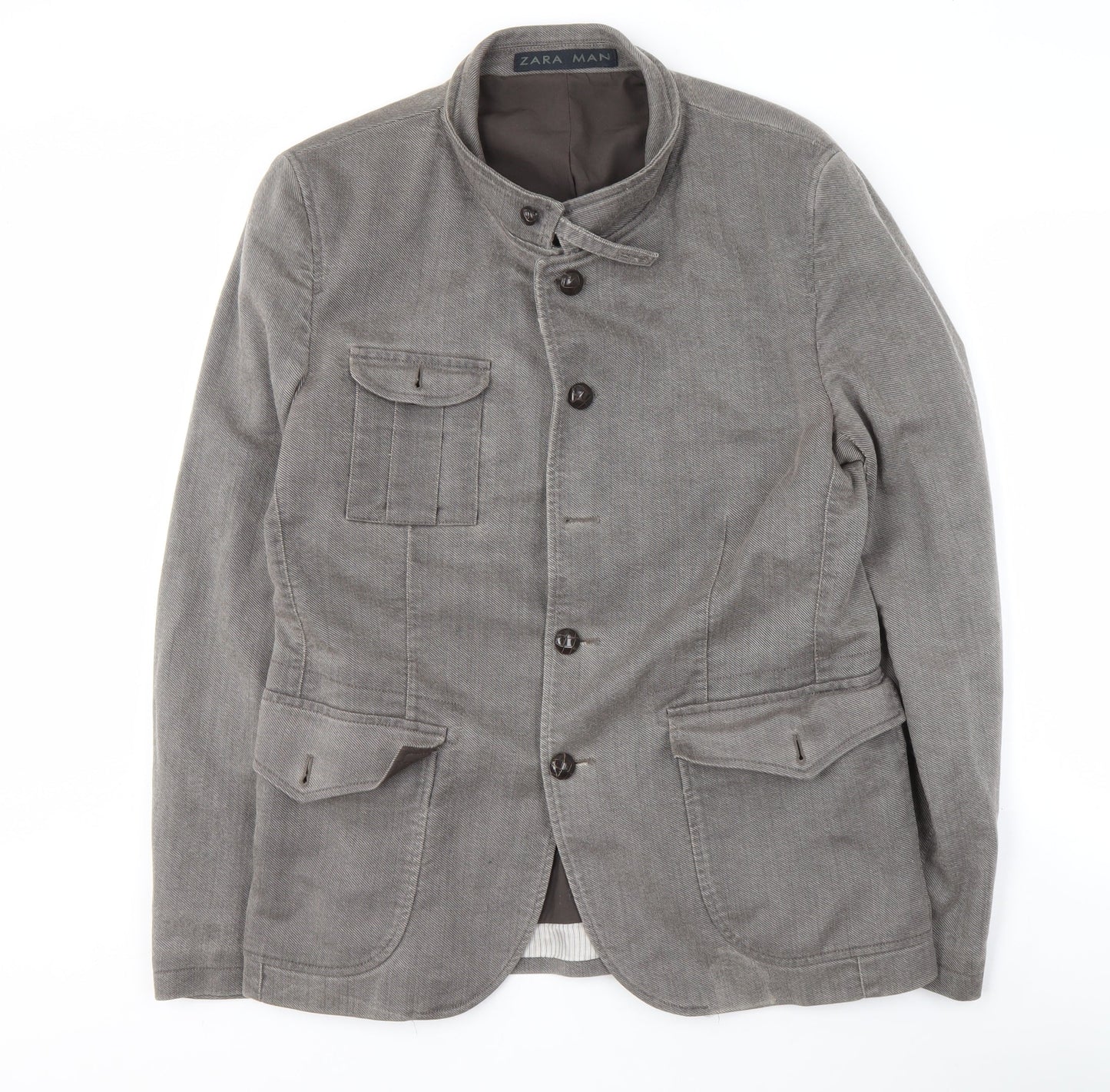 Zara Men's Grey Casual Jacket, Size 42, Stand-Up Collar