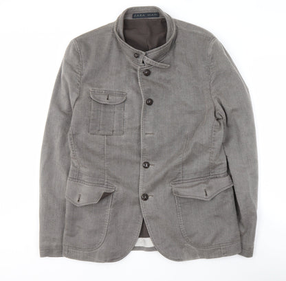 Zara Men's Grey Casual Jacket, Size 42, Stand-Up Collar