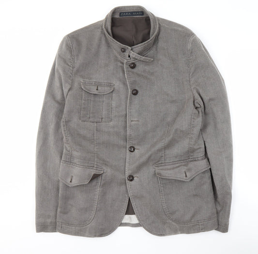 Zara Men's Grey Casual Jacket, Size 42, Stand-Up Collar