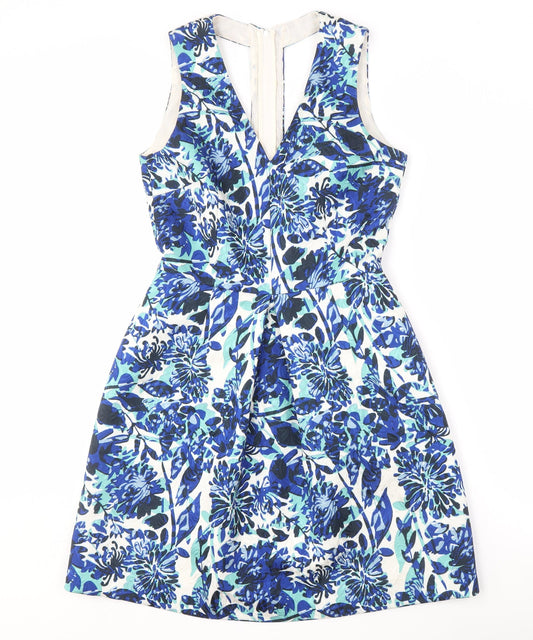 H&M Women's Blue Floral A-Line Dress, Size 8