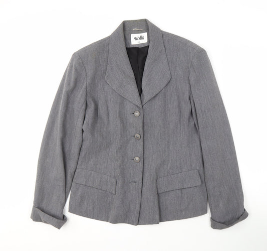 Wallis Women’s Grey Blazer, Size 14, Elegant Four-Button