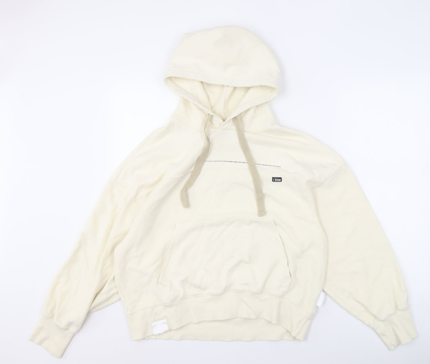 izzue Men's Ivory Medium Pullover Hoodie, Logo Accent