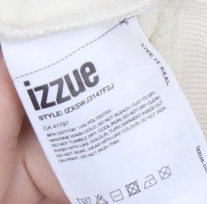 izzue Men's Ivory Medium Pullover Hoodie, Logo Accent