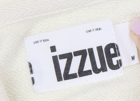 izzue Men's Ivory Medium Pullover Hoodie, Logo Accent
