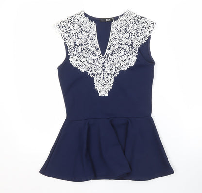 Quiz Women's Blue Sleeveless Blouse with Lace Accents