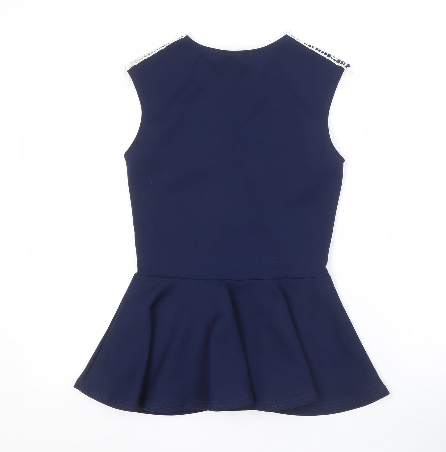 Quiz Women's Blue Sleeveless Blouse with Lace Accents