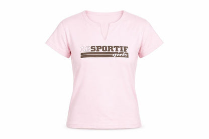 Front view of Le Coq Sportif Women's Pink T-Shirt, size 12, Casual Wear