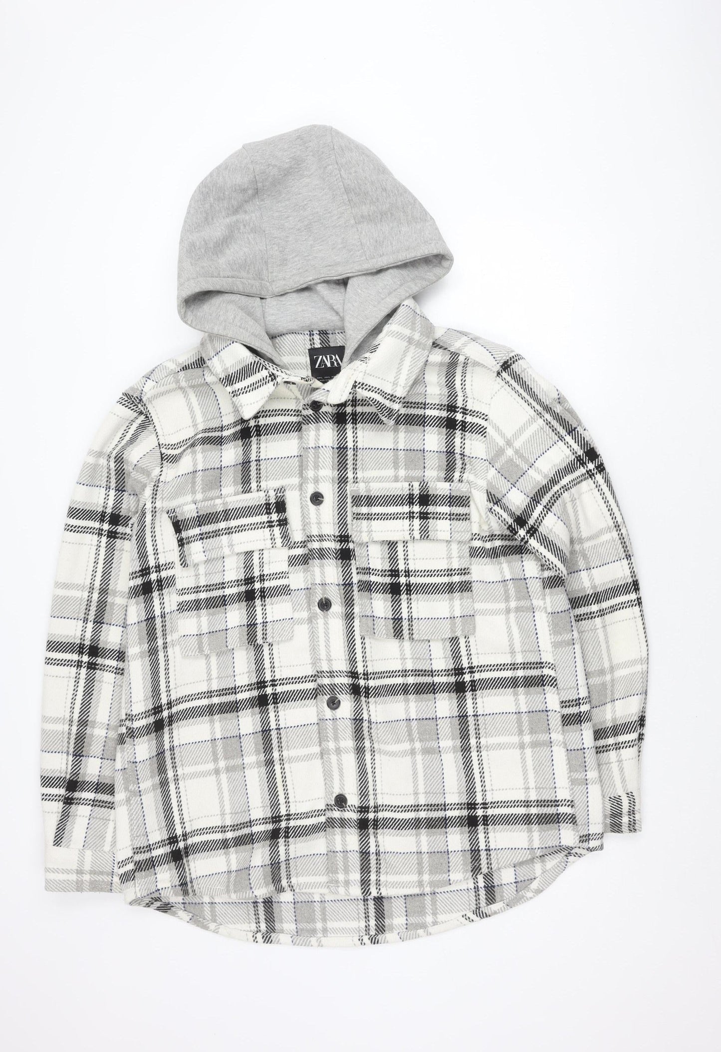 Zara Men's Multicoloured Hooded Plaid Jacket L