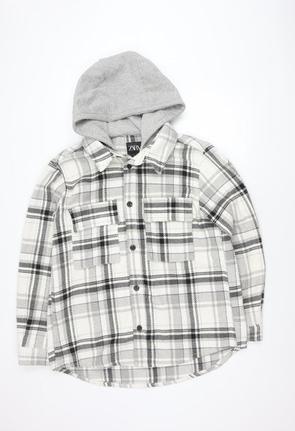 Zara Men's Multicoloured Hooded Plaid Jacket L