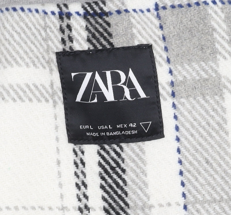 Zara Men's Multicoloured Hooded Plaid Jacket L