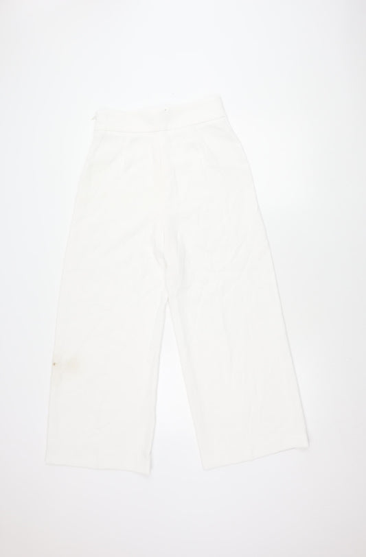Womens UK Size S Zara Regular Fit Cropped White Trousers