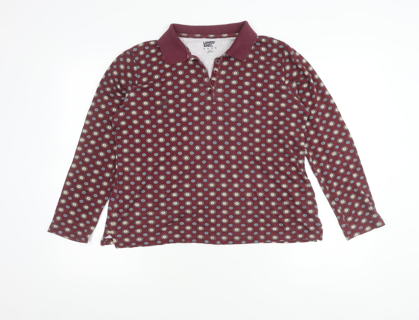 Lands' End Women's Multicoloured Floral Polo - Size 14