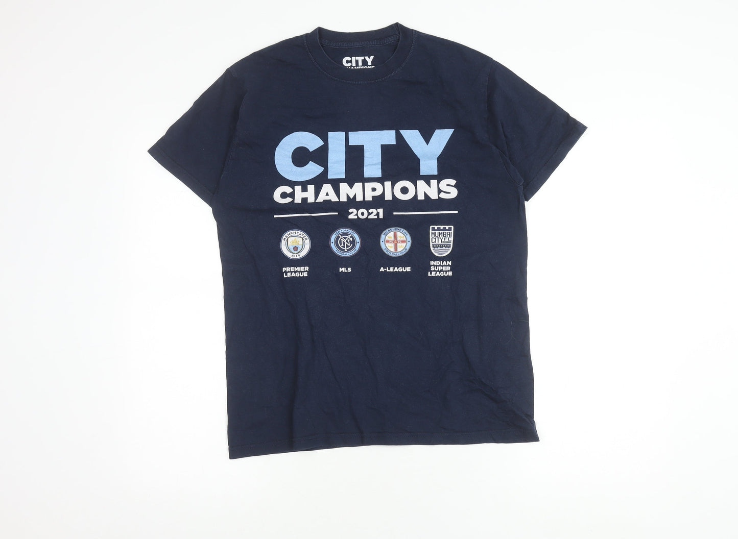 City Champions Men's Blue Sports T-Shirt, S, Graphic Logo