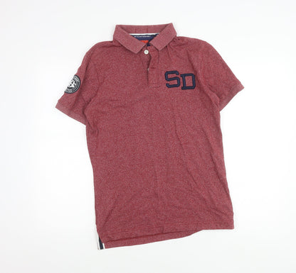 Superdry Men's Red Polo Shirt Size M with Logo Accents