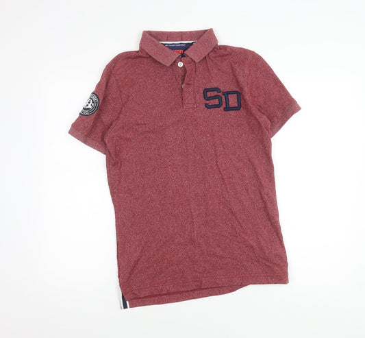 Superdry Men's Red Polo Shirt Size M with Logo Accents