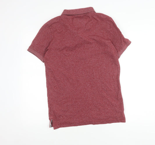 Superdry Men's Red Polo Shirt Size M with Logo Accents