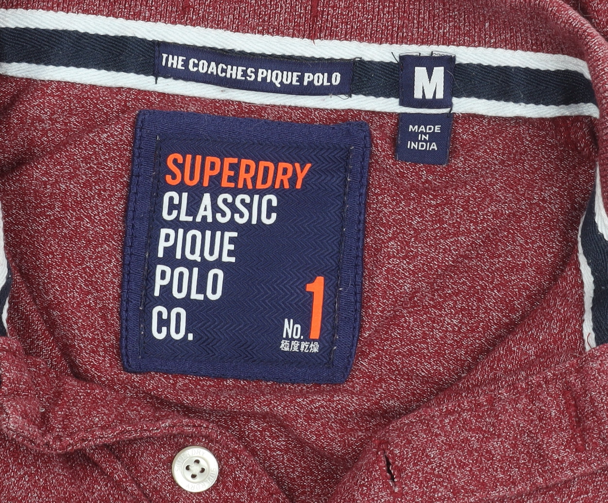 Superdry Men's Red Polo Shirt Size M with Logo Accents