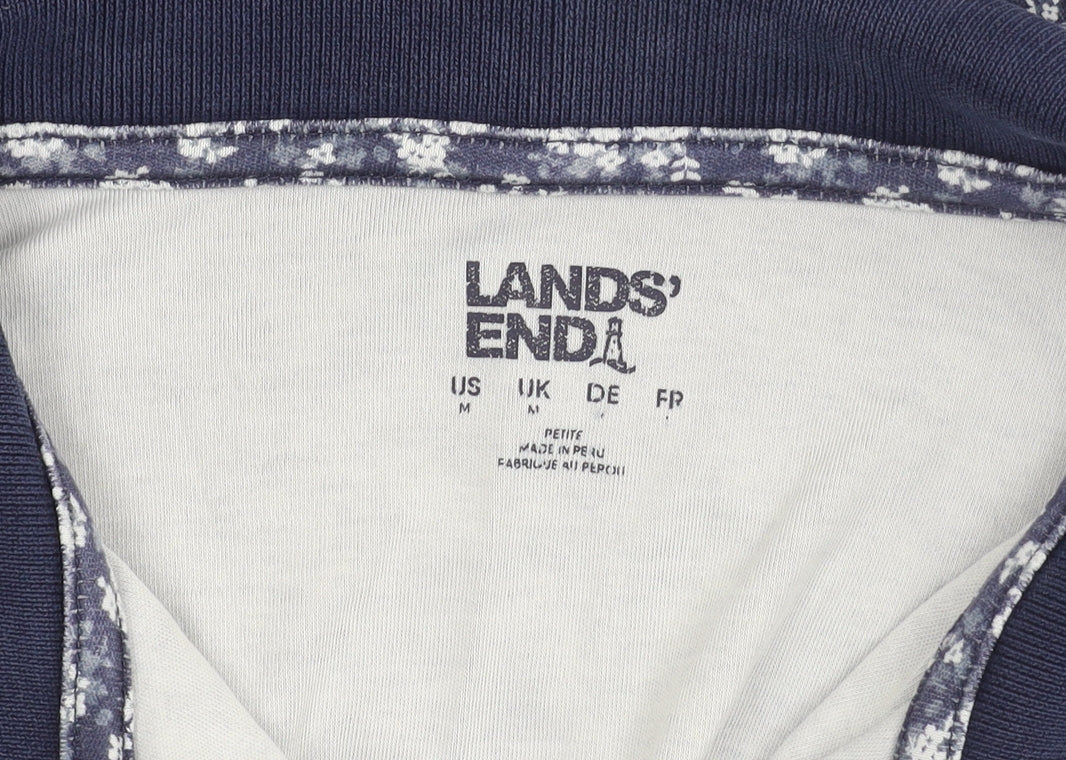 Lands' End Women's Blue Floral Polo Shirt, M, Long Sleeve
