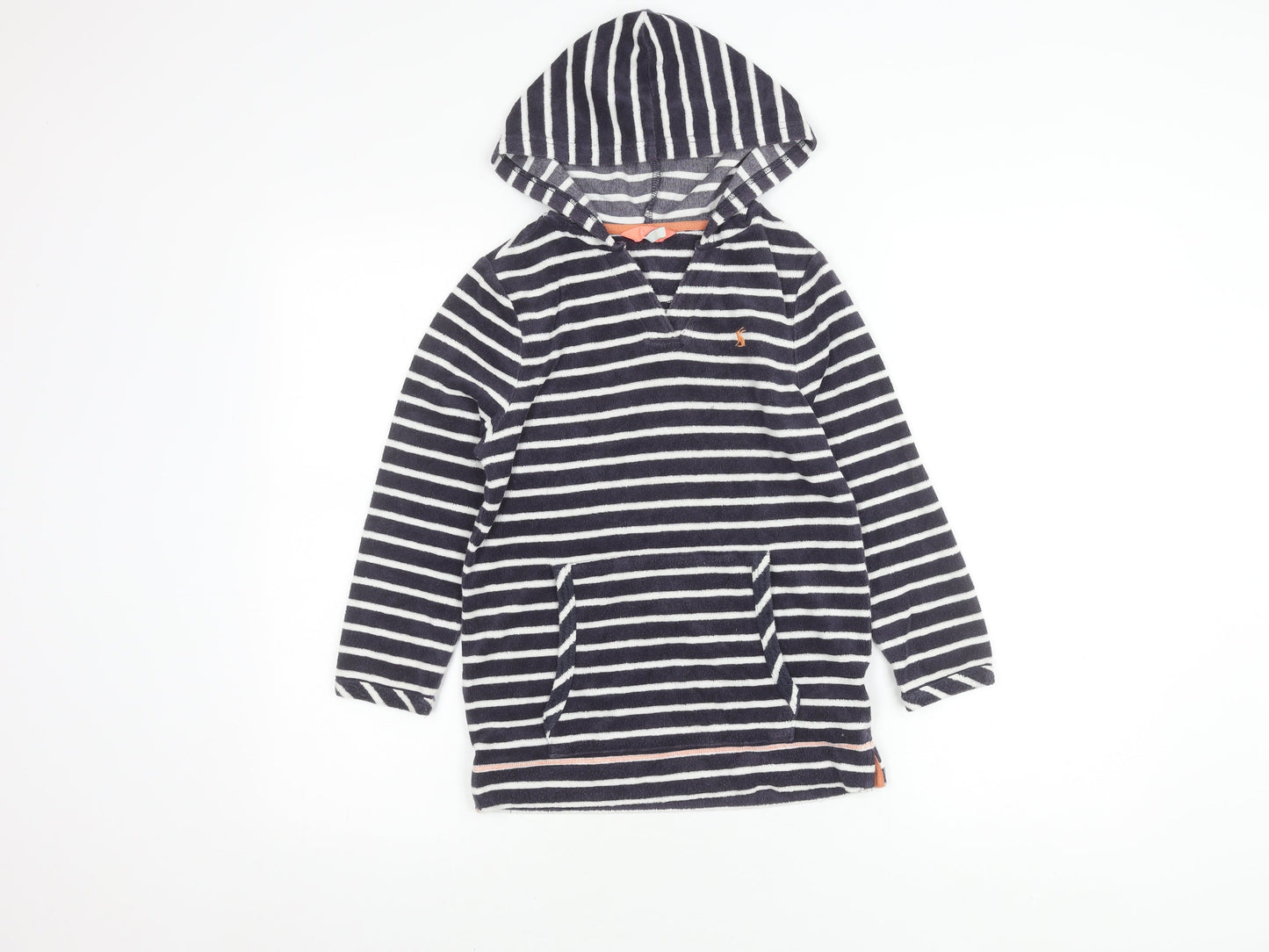 Joules Girls Striped Hoodie 7-8 Years Pullover Blue Casual