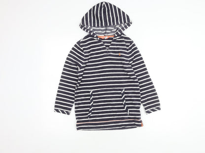 Joules Girls Striped Hoodie 7-8 Years Pullover Blue Casual