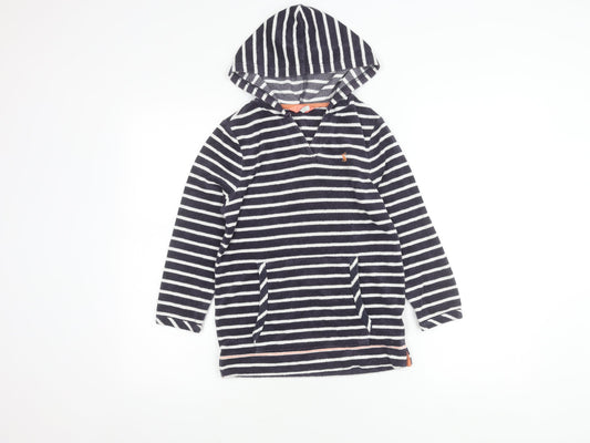Joules Girls Striped Hoodie 7-8 Years Pullover Blue Casual