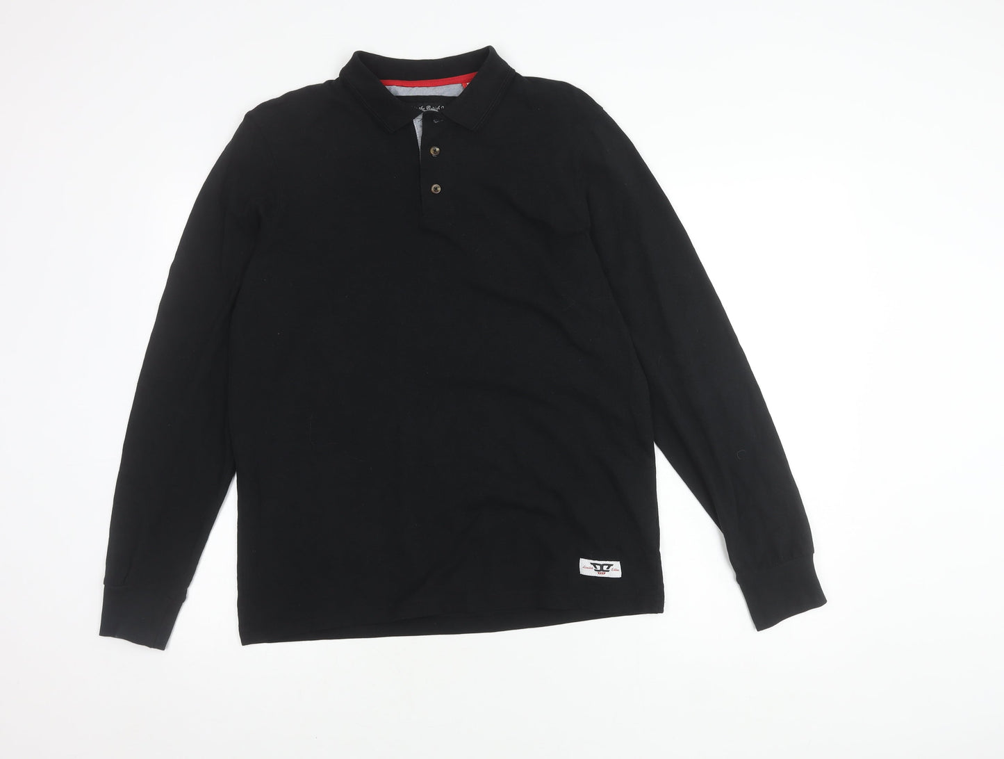 D555 Men's Medium Black Cotton Long Sleeve Polo