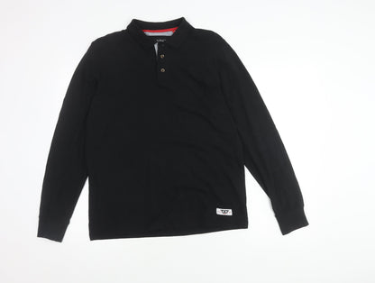 D555 Men's Medium Black Cotton Long Sleeve Polo