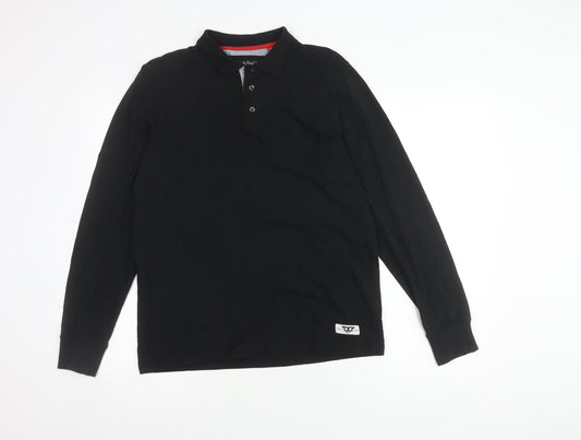 D555 Men's Medium Black Cotton Long Sleeve Polo