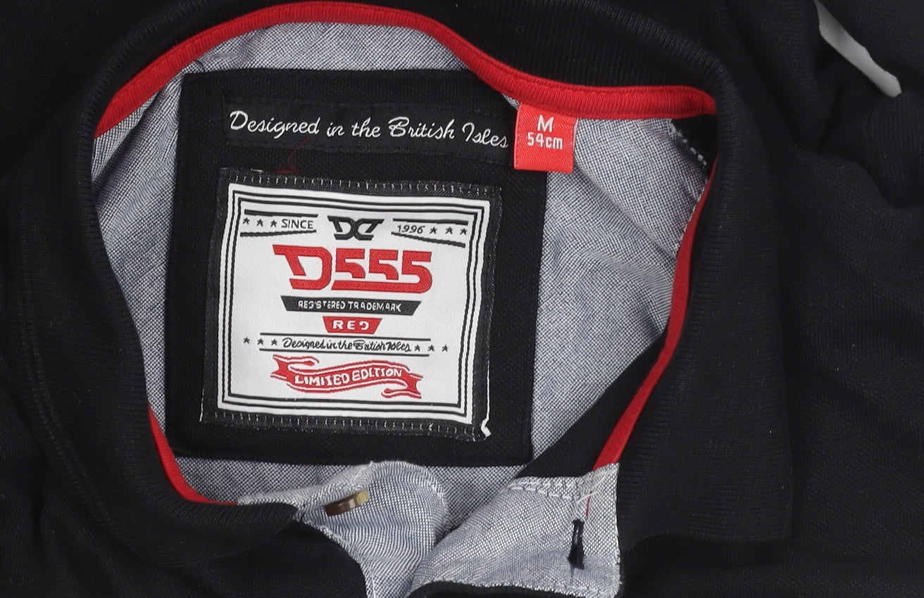 D555 Men's Medium Black Cotton Long Sleeve Polo