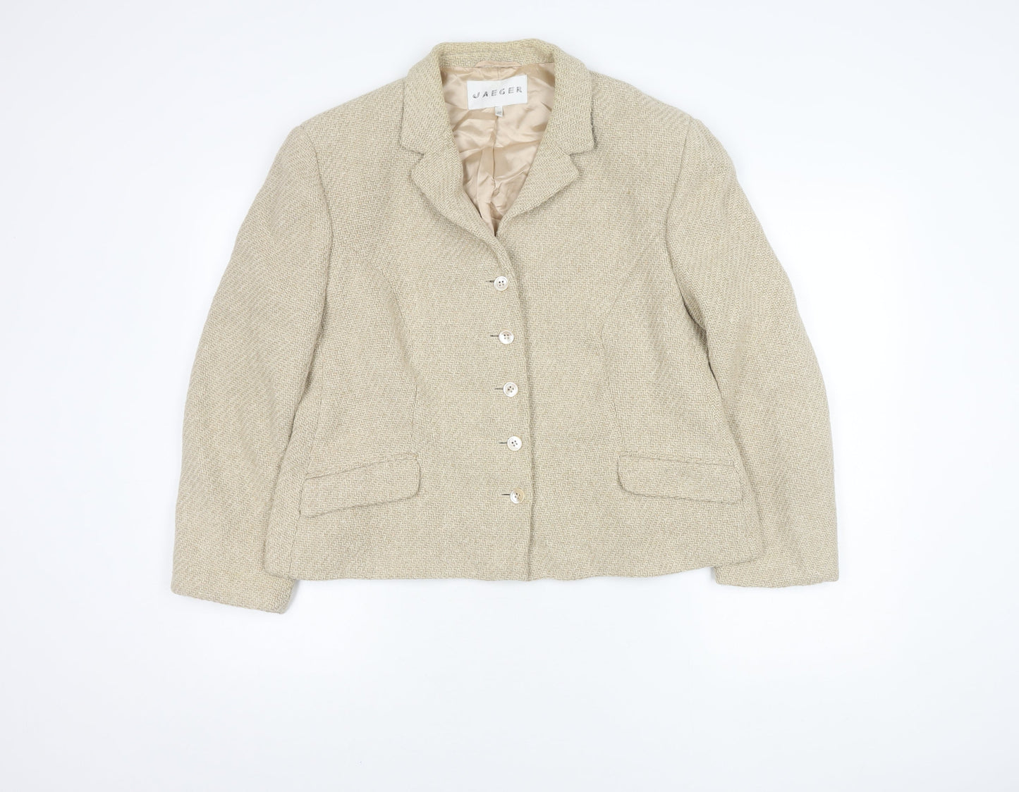Jaeger Women's Beige Blazer, Size 10, Herringbone Wool