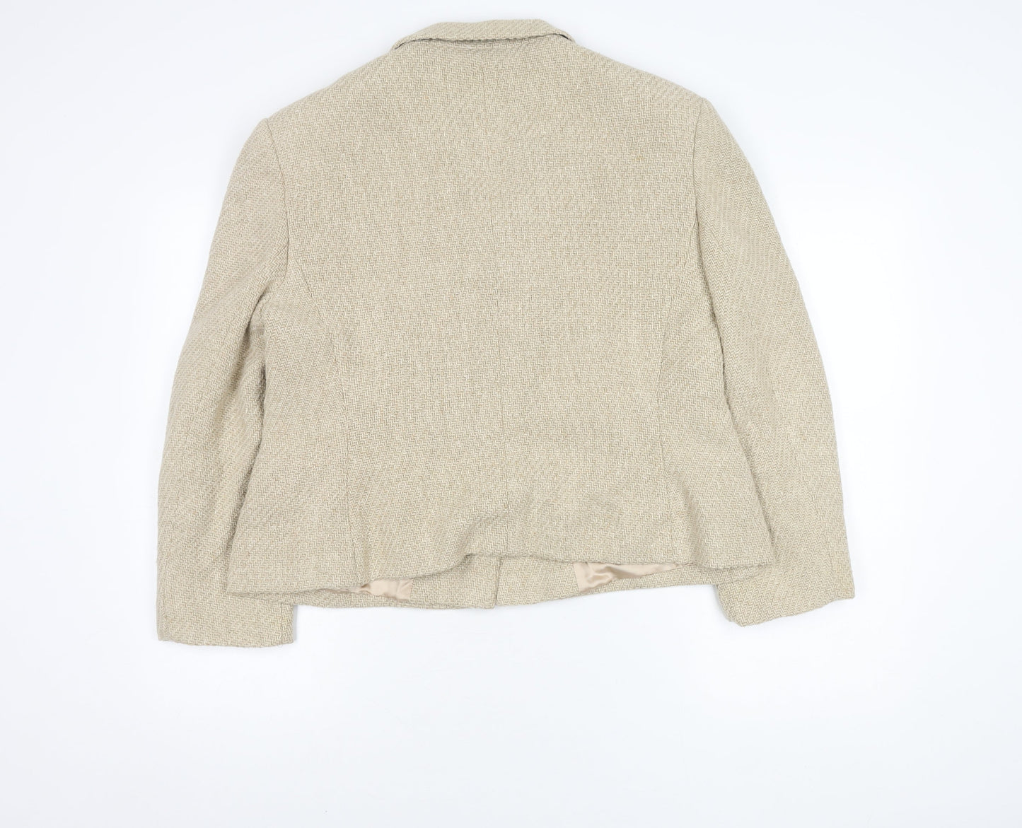 Jaeger Women's Beige Blazer, Size 10, Herringbone Wool