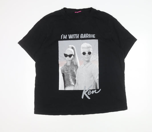 Barbie Unisex Black 3XL Relaxed Fit T-Shirt