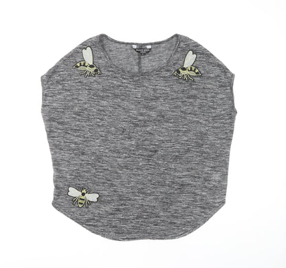 Brave Soul Women's Grey Embroidered T-Shirt, Size S