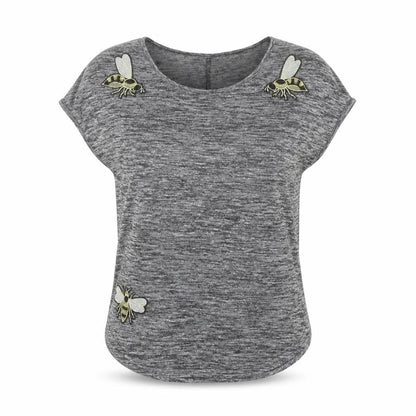 Brave Soul Women's Grey Embroidered T-Shirt, Size S