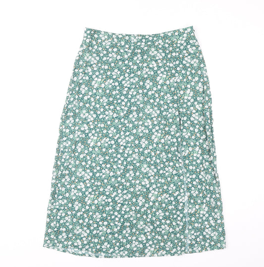 Motel Women's Green Floral Midi Skirt, Size M, Viscose
