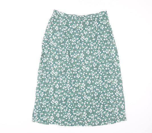 Motel Women's Green Floral Midi Skirt, Size M, Viscose