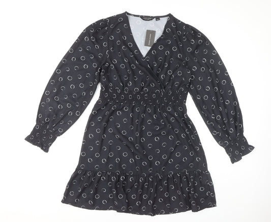 Dorothy Perkins Black Polka Dot Wrap Dress - Size 10