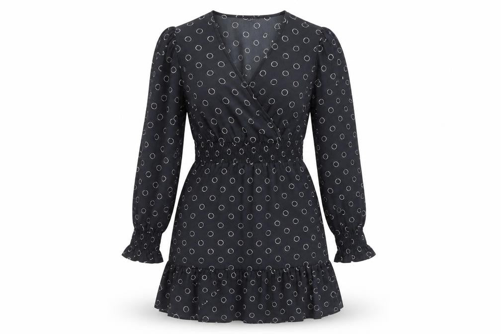 Dorothy Perkins Black Polka Dot Wrap Dress - Size 10