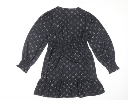 Dorothy Perkins Black Polka Dot Wrap Dress - Size 10
